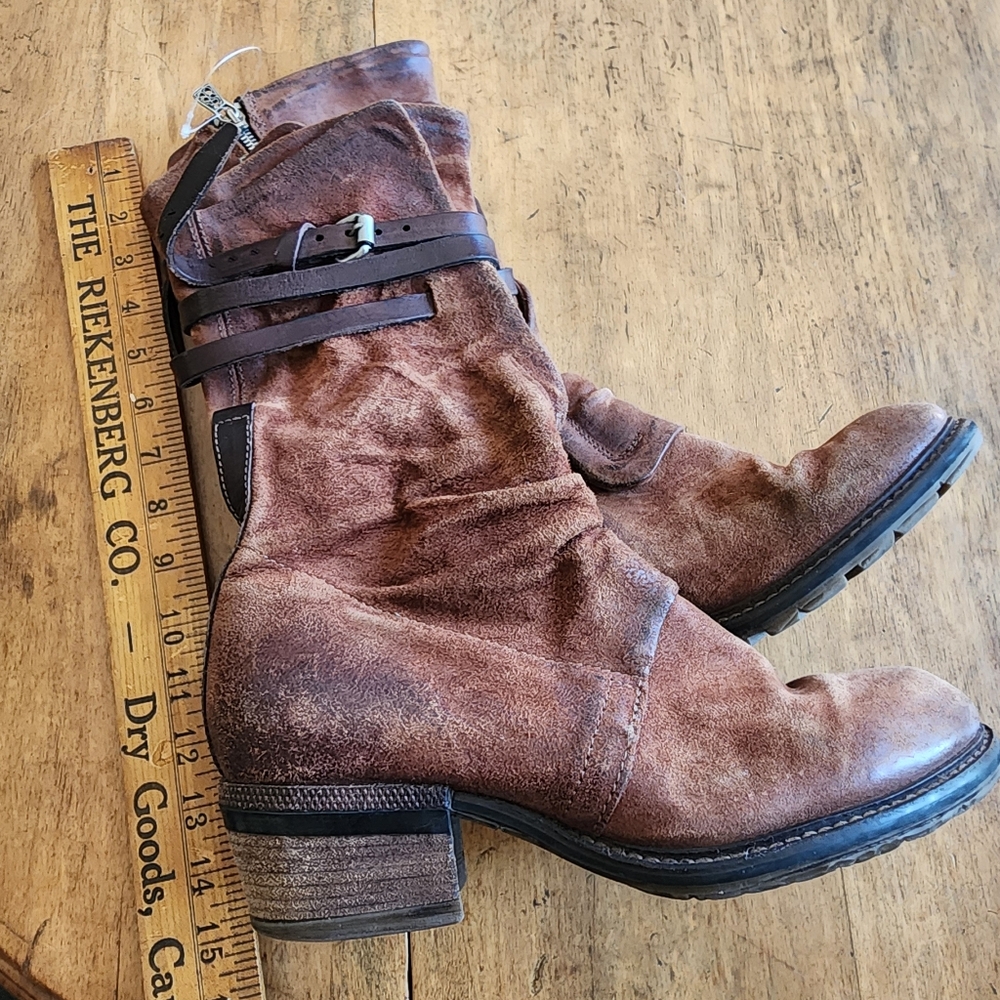 A.S.98 Carter 40 Suede Leather Boots EUC $398 Chestnut Brown 8.5 9 W Boho Moto